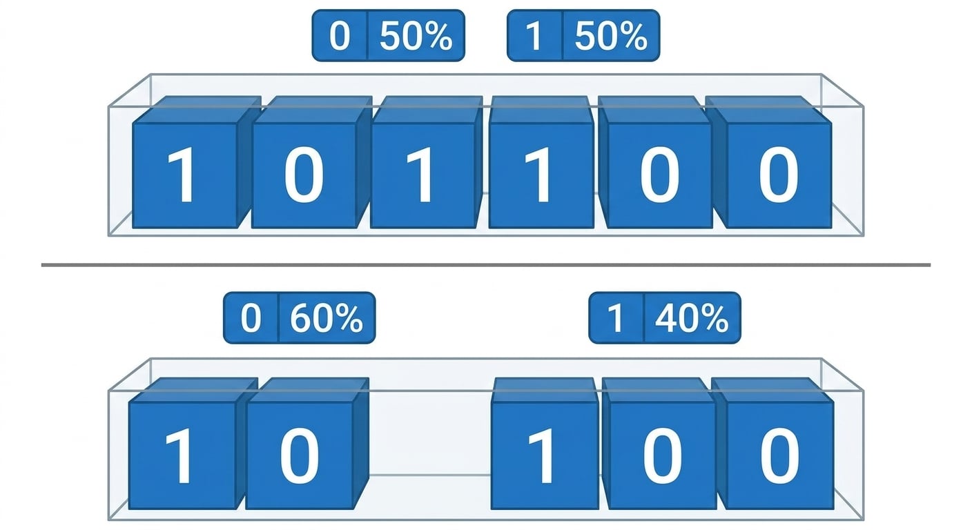0 세 장, 1 두 장이 들어있는 상자. 0일 확률 60%, 1일 확률 40%
