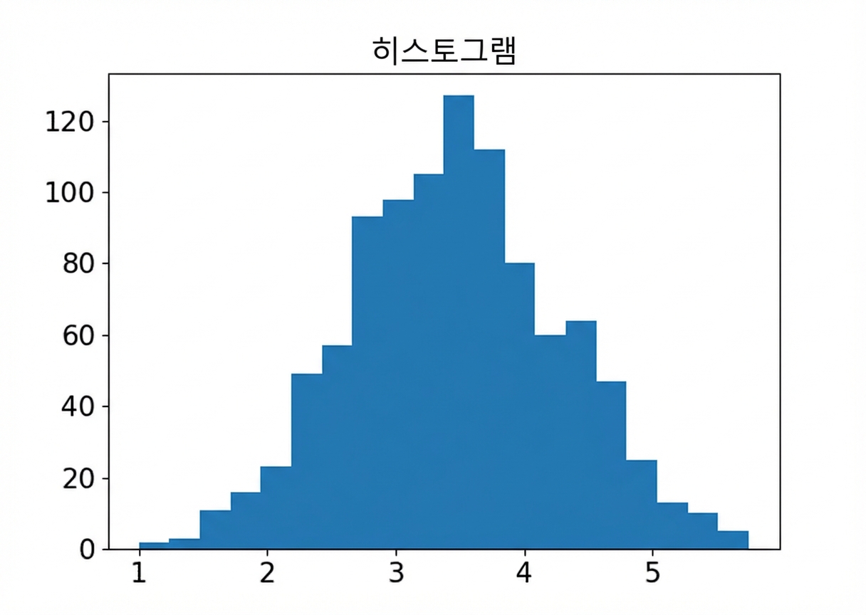 주사위 평균의 근사 표본분포 히스토그램.