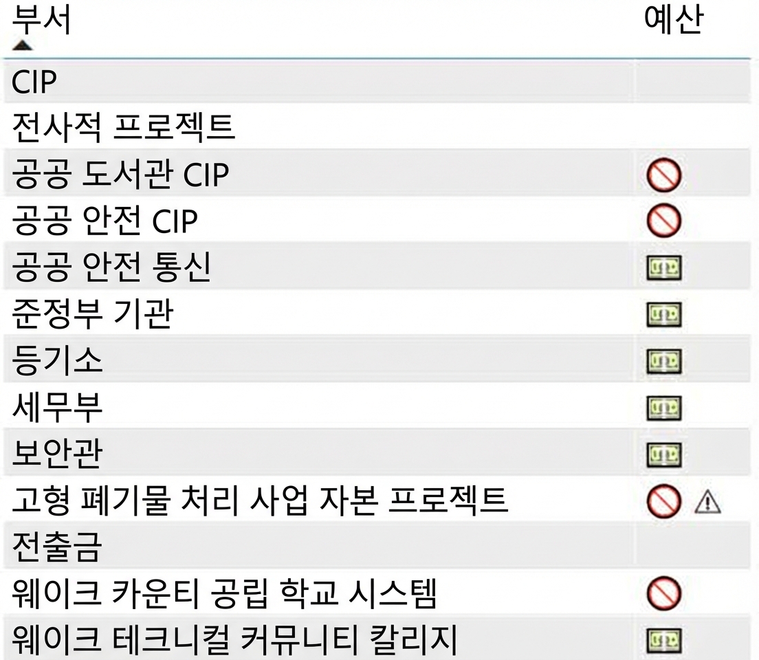 각 부서에 연결된 예산 아이콘