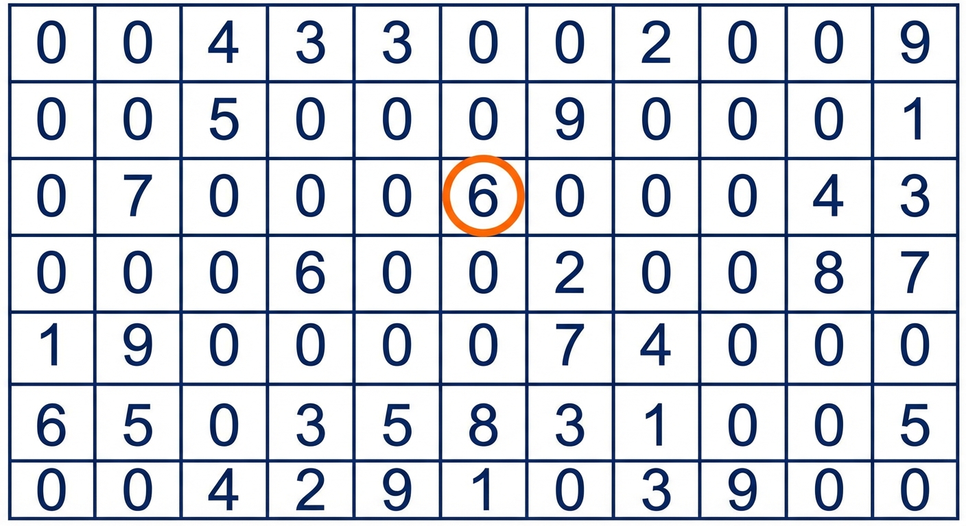 5열 3행의 숫자 하나가 선택된 스도쿠 게임