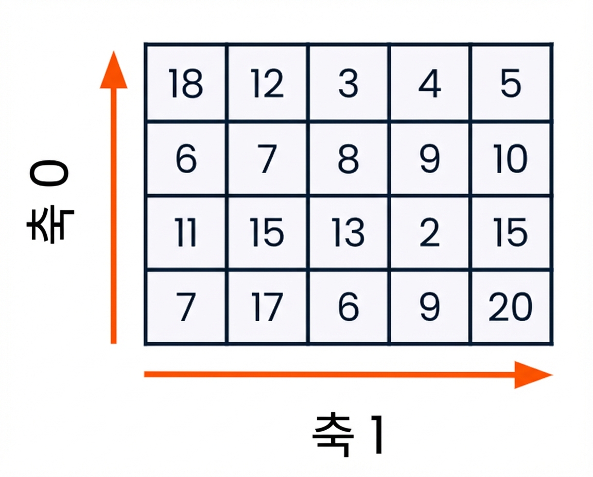 axis 0은 행 방향, axis 1은 열 방향임을 나타내는 그래픽