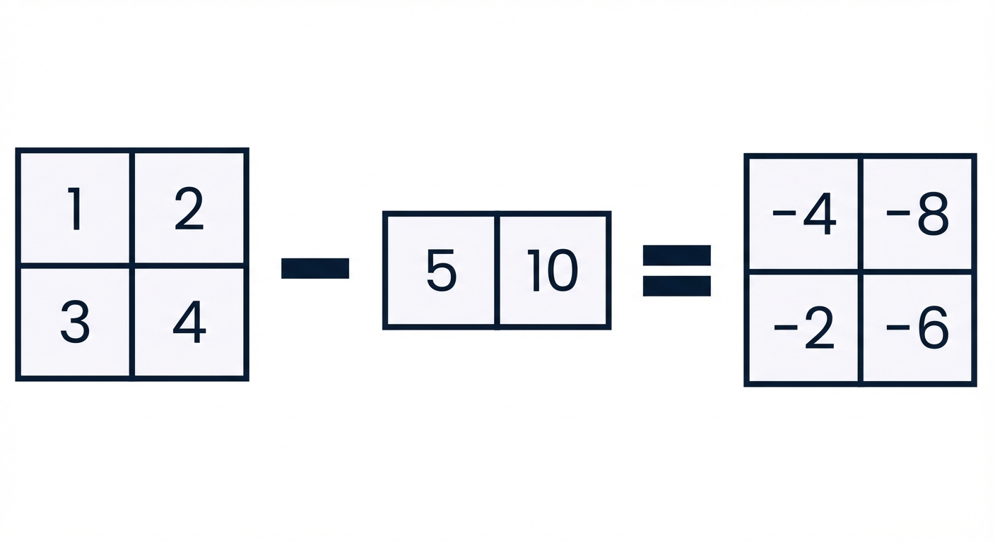 shape (2, 2) 배열에서 shape (2,) 배열을 뺄셈