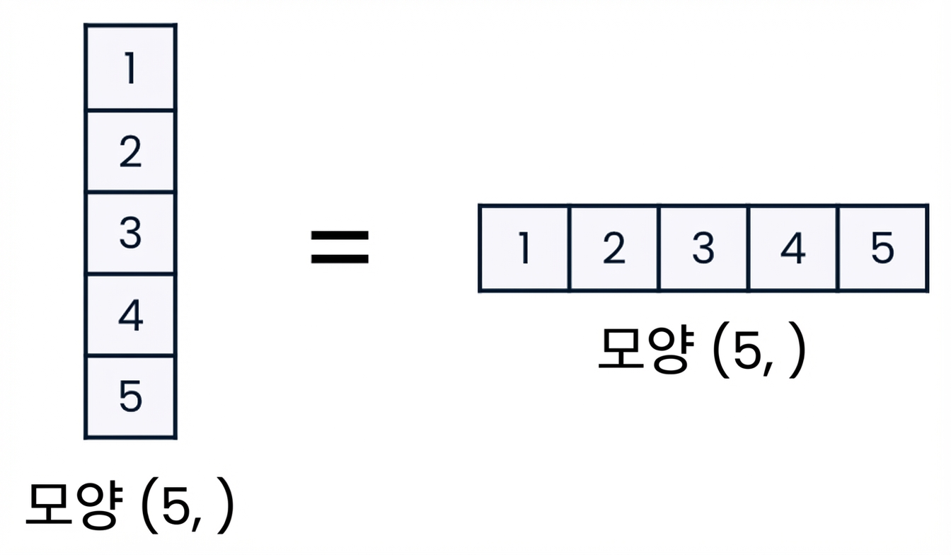 NumPy에서 1D 배열은 수직/수평이 될 수 없음을 보여주는 그래픽