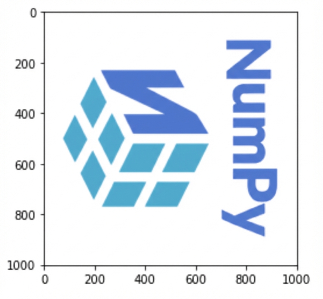 행과 열을 전치해 거울상이고 옆으로 눕혀진 NumPy 로고