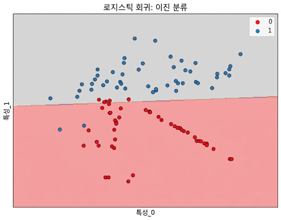scatter plot of feature1 vs feature 2, with a straight line decision boundary for predicting churn running left to right
