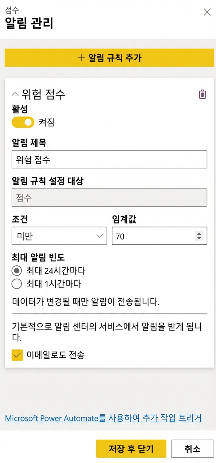 대시보드 타일에 데이터 알림 생성