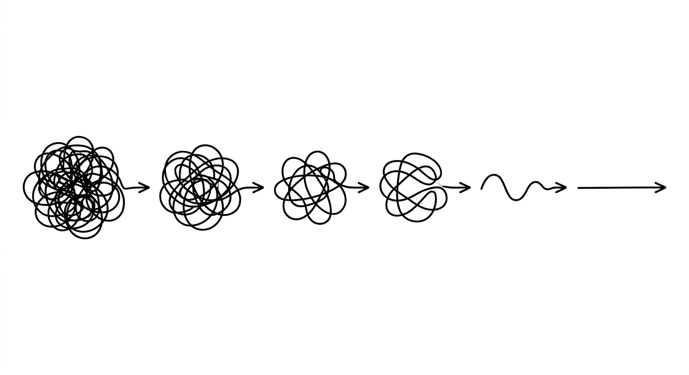 Sequence of scribbles becoming a straight line