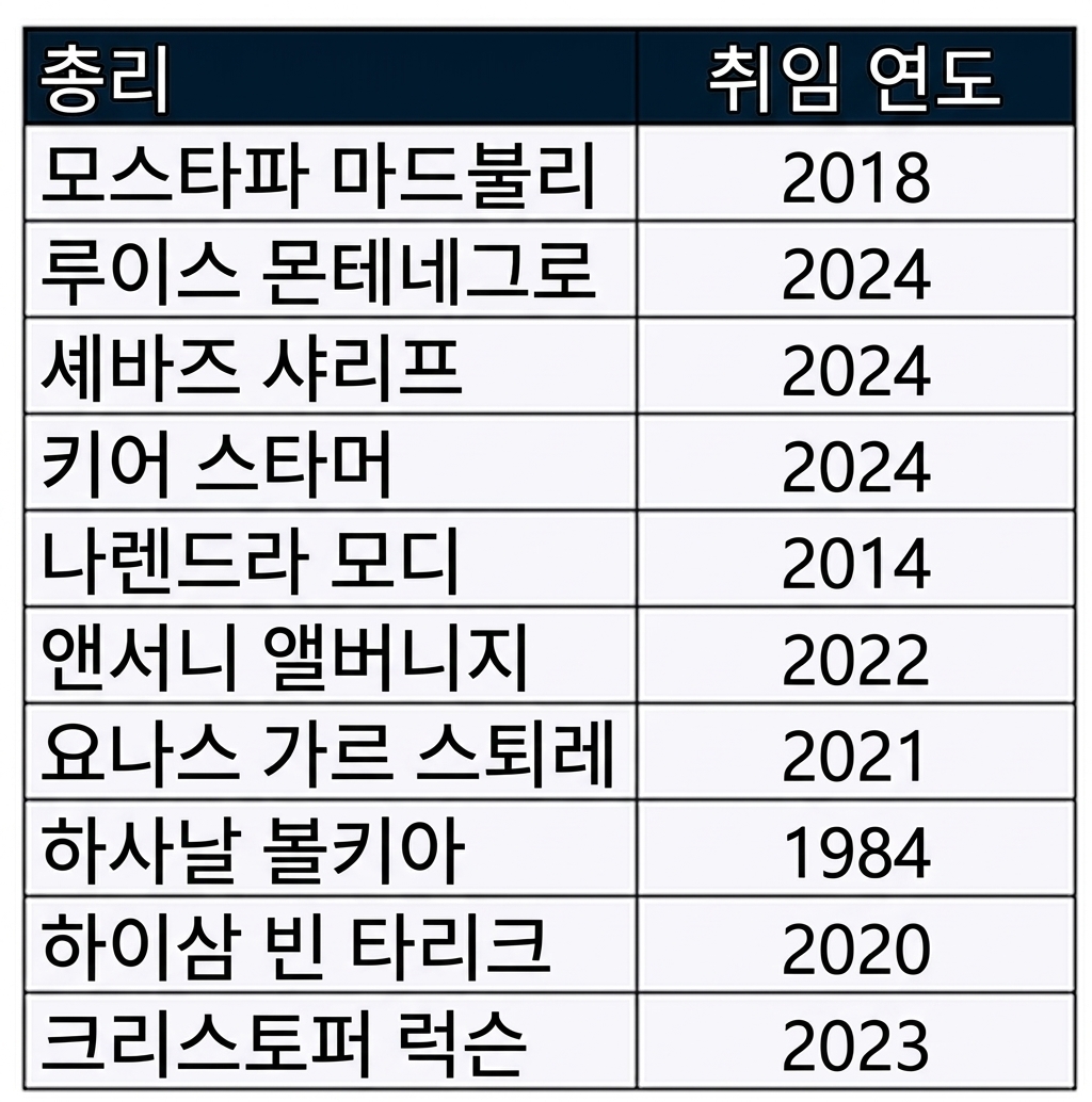 The prime_minister_terms table, showing two columns: the name of the prime_minister and the year they assumed office.