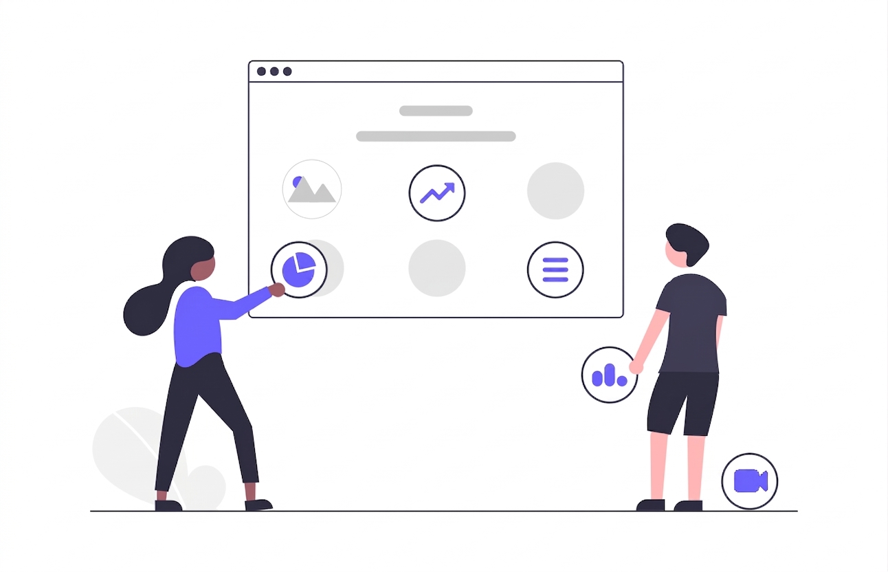 Illustration of two people adding different types of data together