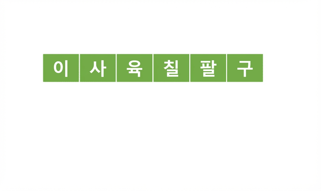 순서가 없는 숫자 목록의 도식. 모든 요소가 정렬되어 초록색으로 표시됨.