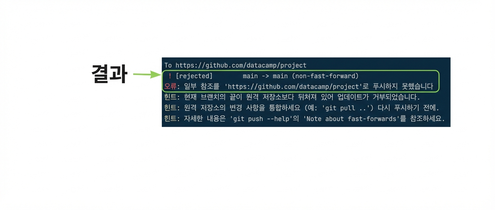 git push origin main 거부 출력 - 결과 주석