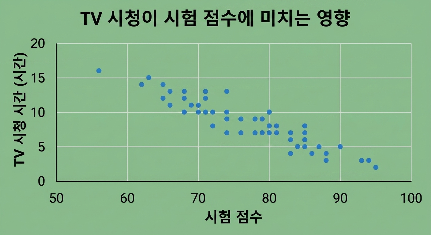 Scatter plot of time spent watching tv versus exam results