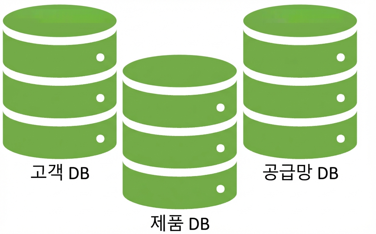 세 개의 데이터베이스 테이블