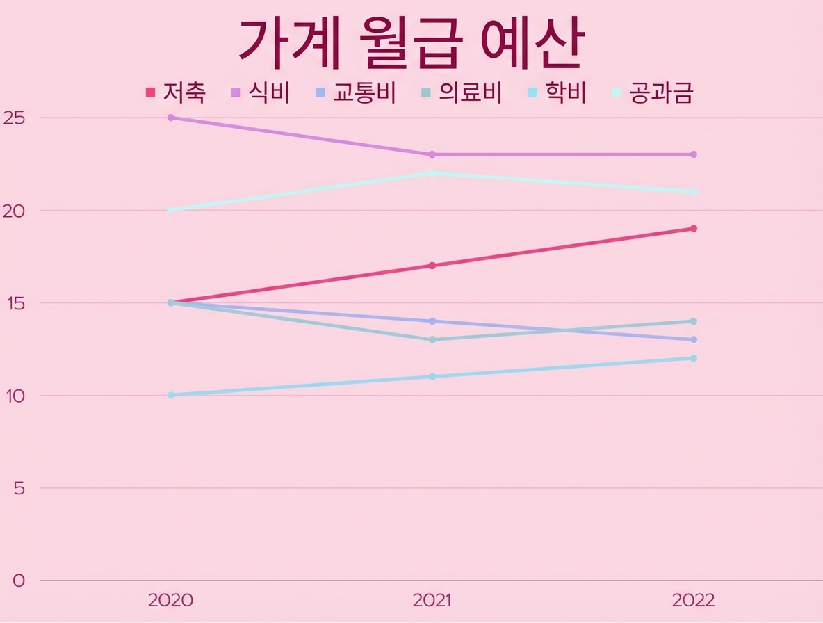 시간 경과에 따른 카테고리별 예산 지출의 증감을 보여주는 그래프