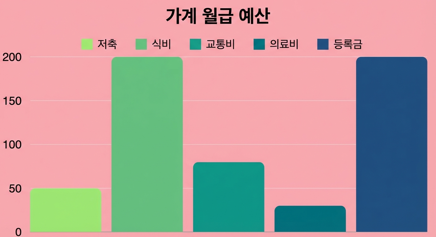 가계 월급날 예산 비율을 비교하는 막대 차트