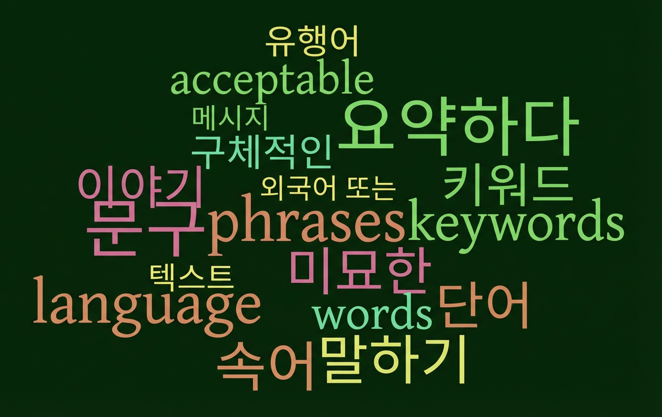 화자는 여러 색과 슬라이드에 걸쳐 말풍선 구름으로 단어를 보여 줍니다