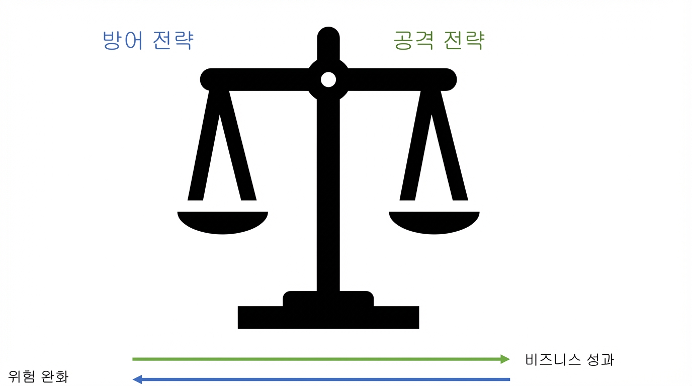 방어/공격 전략과 중앙의 균형을 보여주는 다이어그램