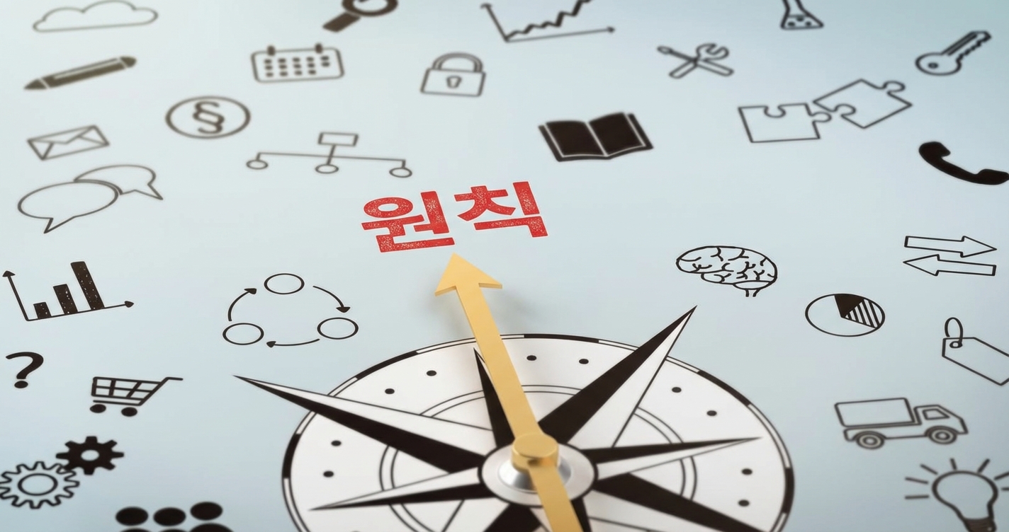 원칙이라는 단어를 가리키는 나침반 사진