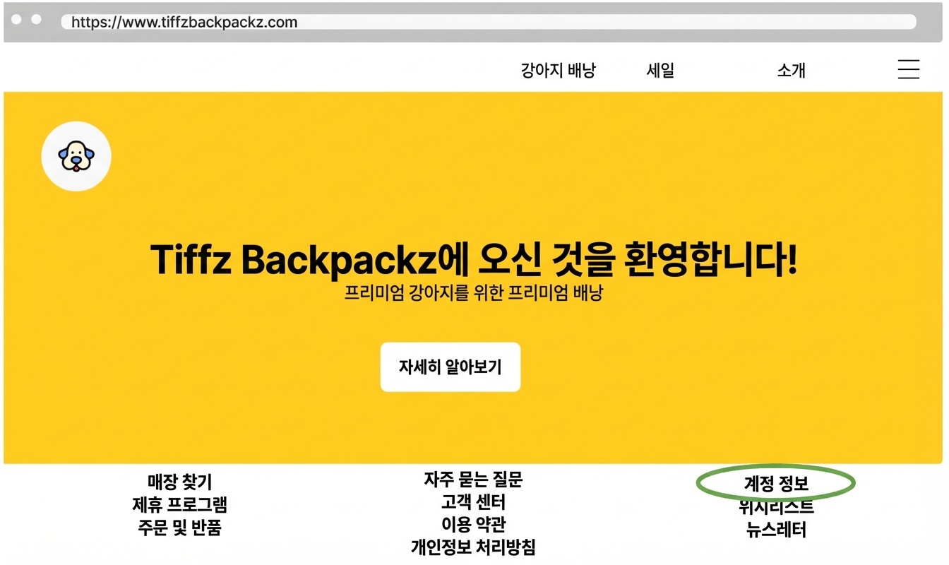 티프스 백팩스 랜딩 페이지의 계정 정보