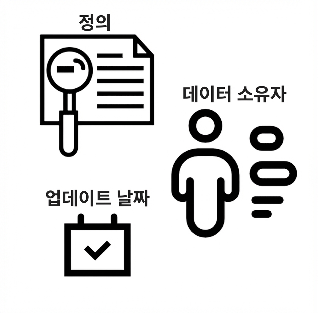 메타데이터 예: 정의, 소유자, 업데이트 일자