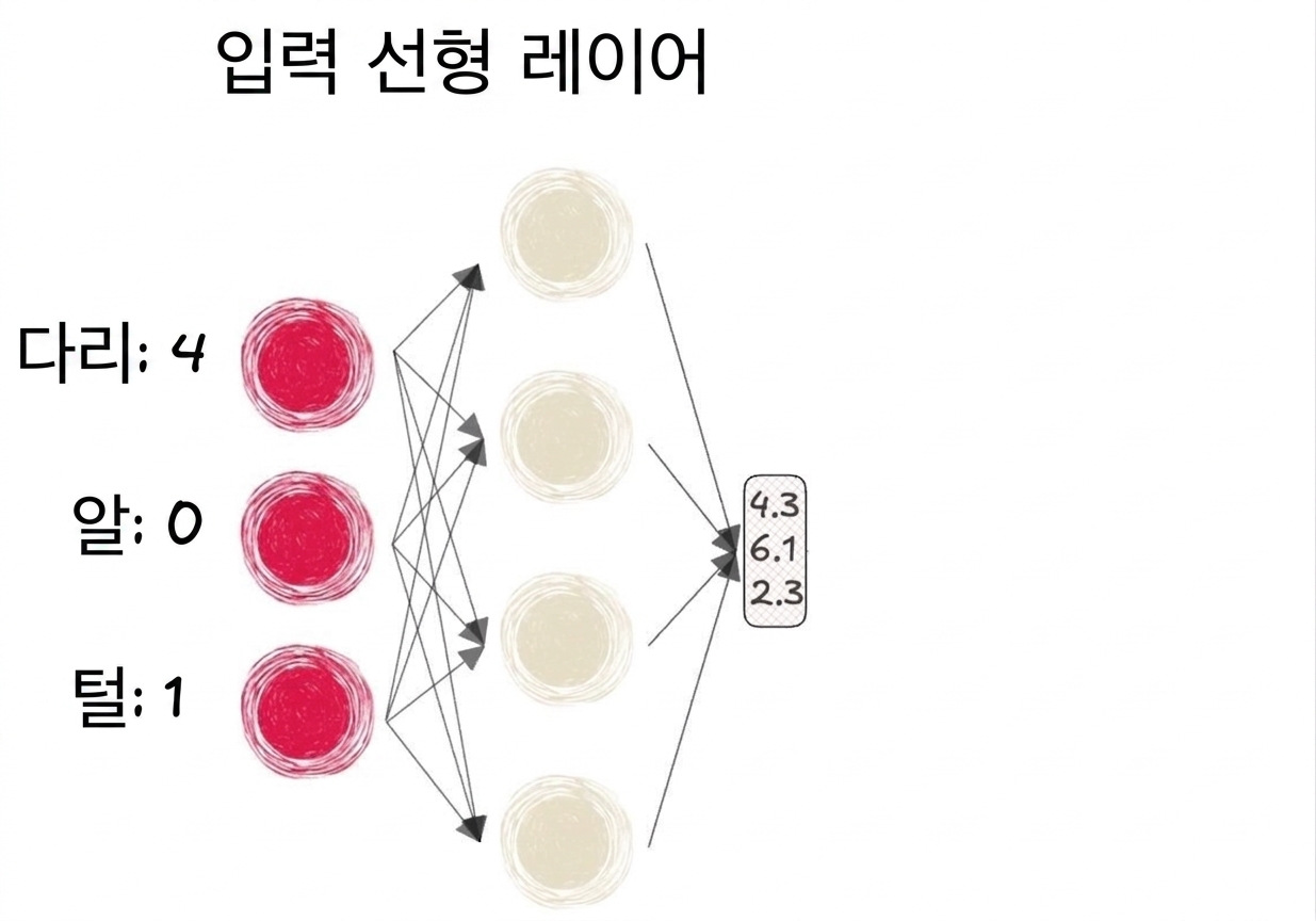 입력이 있는 신경망 일부 다이어그램