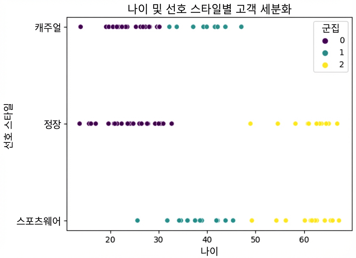 나이와 선호 스타일을 비교한 산점도