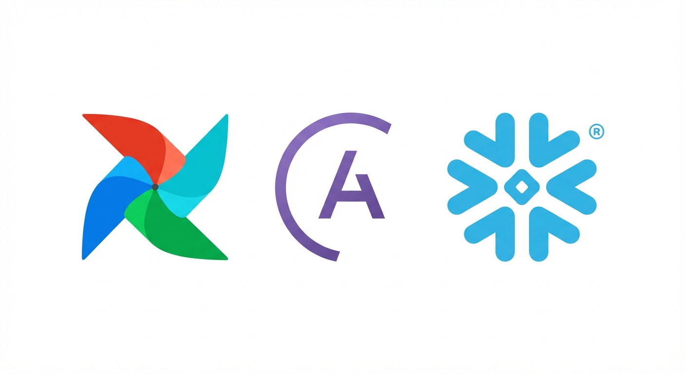 Airflow, Astronomer, Snowflake 로고.