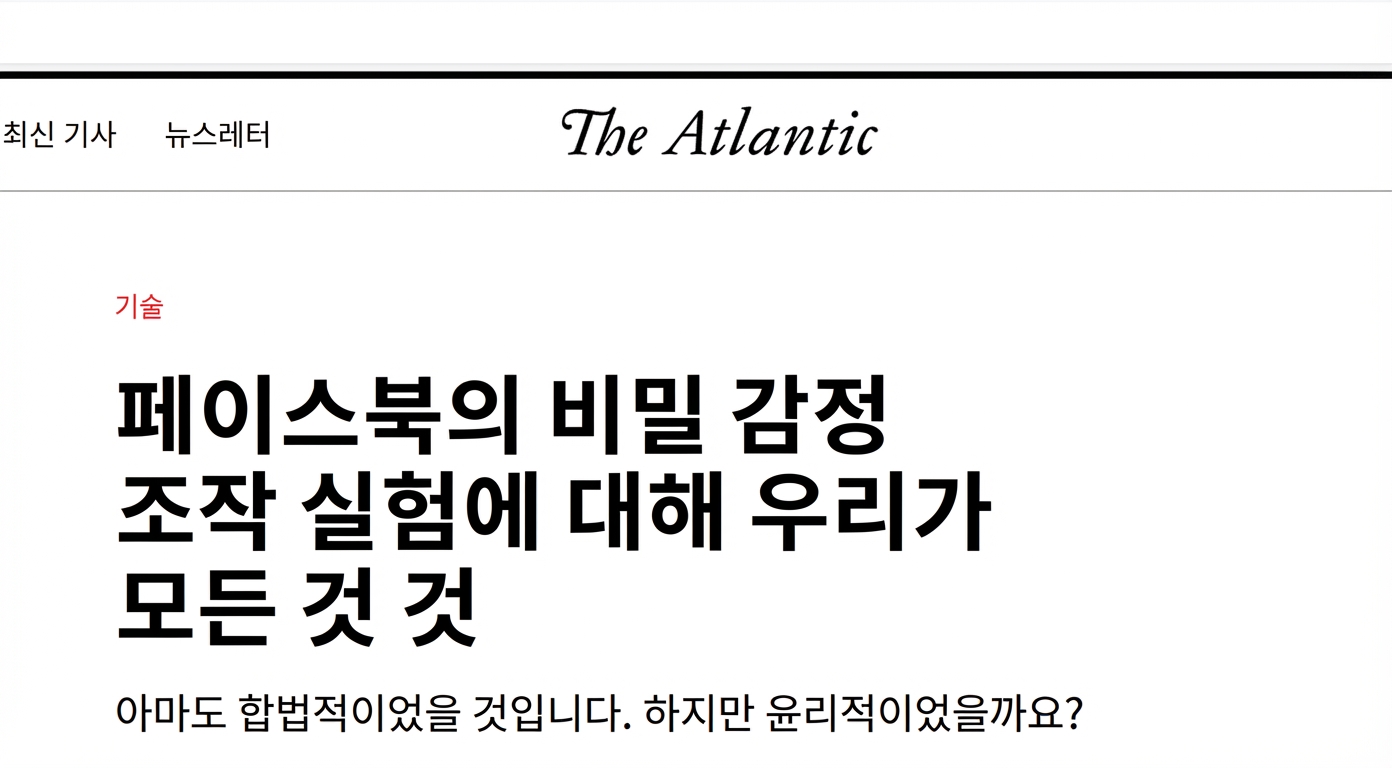 페이스북의 조작적 사회 실험을 다룬 The Atlantic 기사 스크린샷.