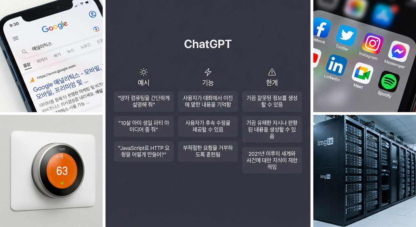 데이터로 구동되는 다양한 응용의 콜라주.