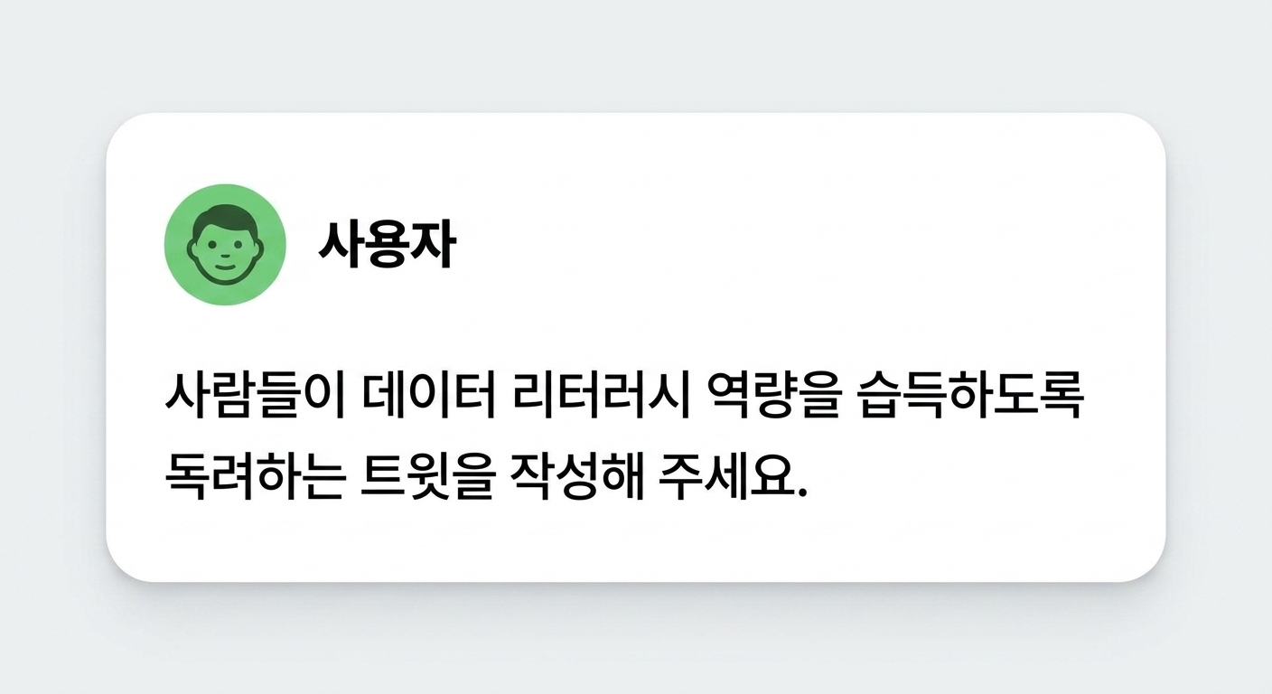 ChatGPT에게 사람들이 데이터 문해력 기술을 습득하도록 장려하는 트윗을 작성해 달라고 요청하기.