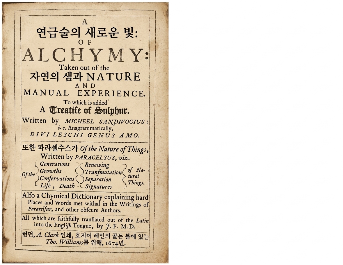 연금술 필사본과 마법 램프에서 나오는 지니의 이미지