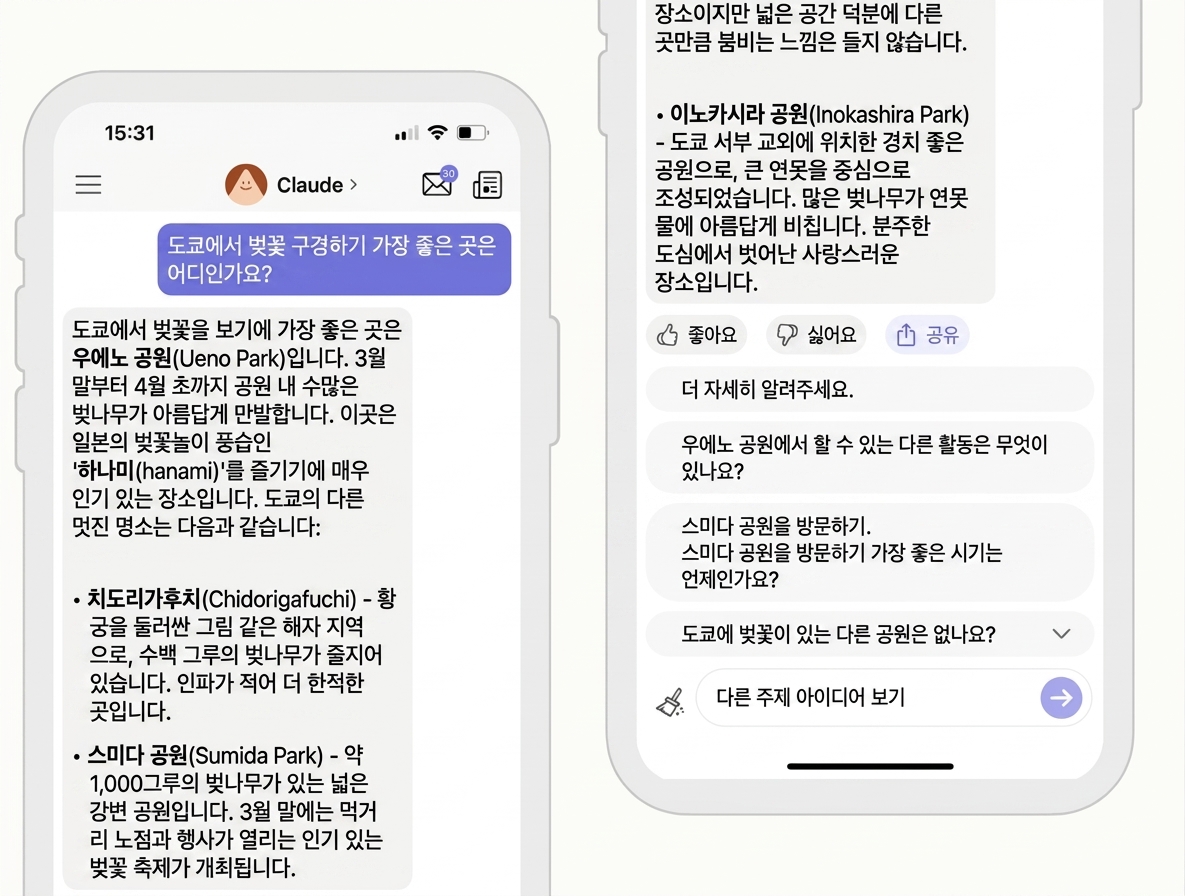 Anthropic의 Claude 챗봇 대화 스크린샷