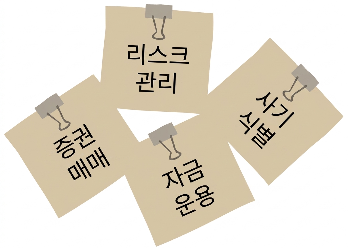 금융 서비스 산업이 일반적으로 AI를 활용하는 방식을 보여주는 포스트잇 메모.
