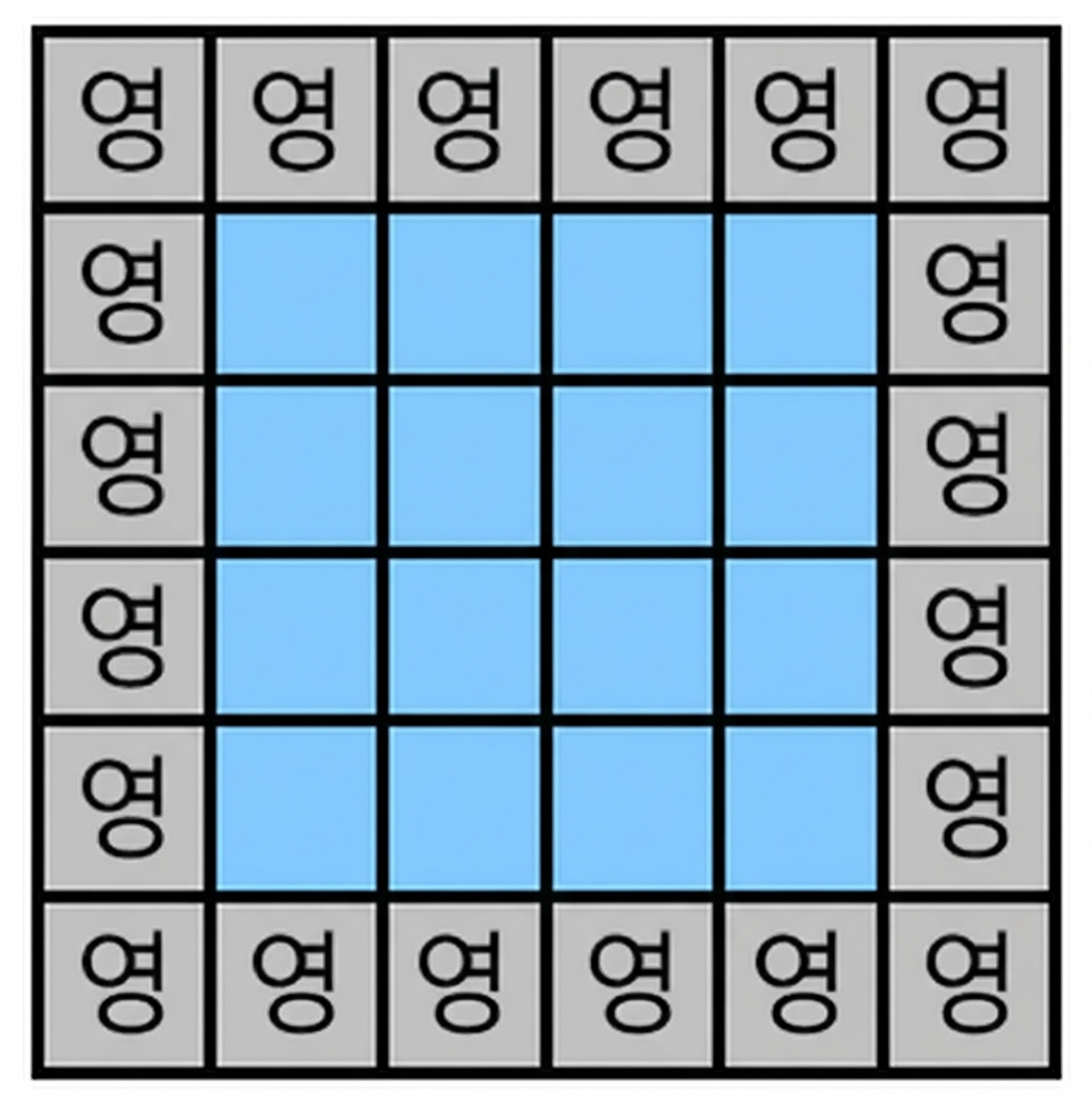 값이 0인 픽셀 프레임으로 둘러싸인 4×4 이미지