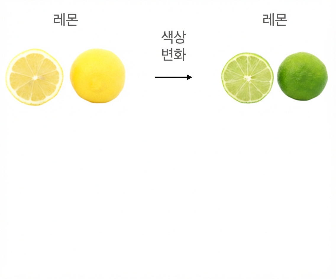 노란 레몬과 초록 라임은 모양이 같고 색만 다름.