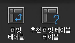 Excel 삽입 메뉴의 두 피벗 테이블 버튼