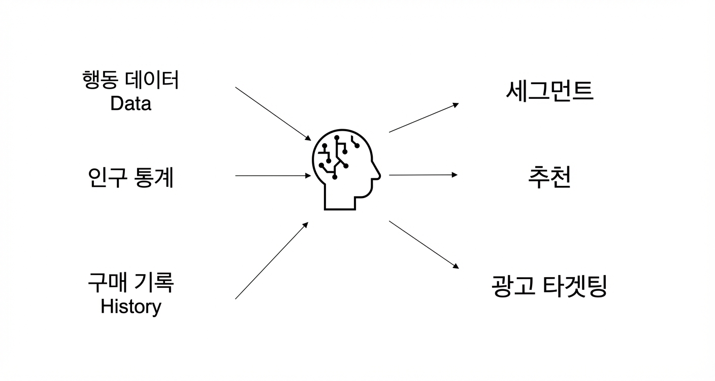 행동 데이터, 인구통계, 구매 이력 데이터를 AI에 활용하여 광고 타겟팅.