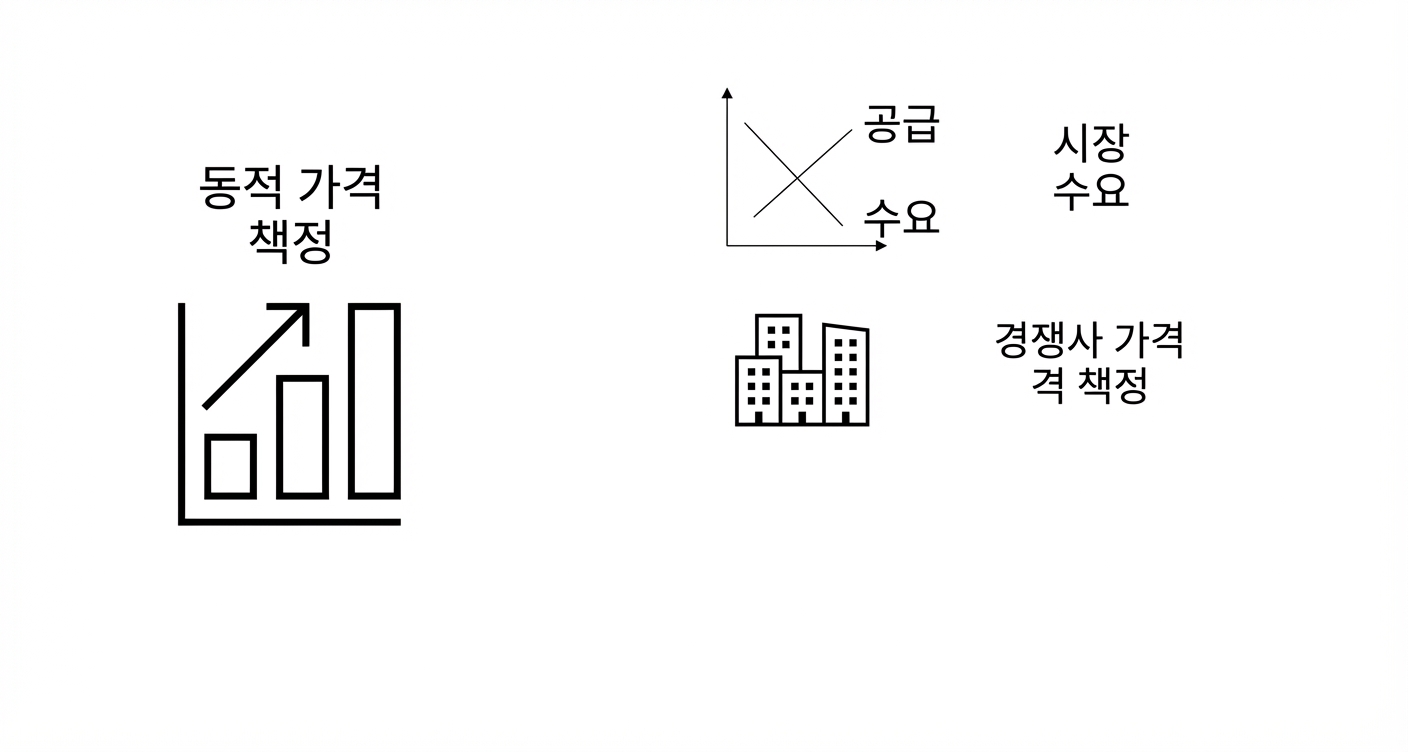 가격 차트, 시장 수요 차트, 건물 경쟁사 가격 그래픽.