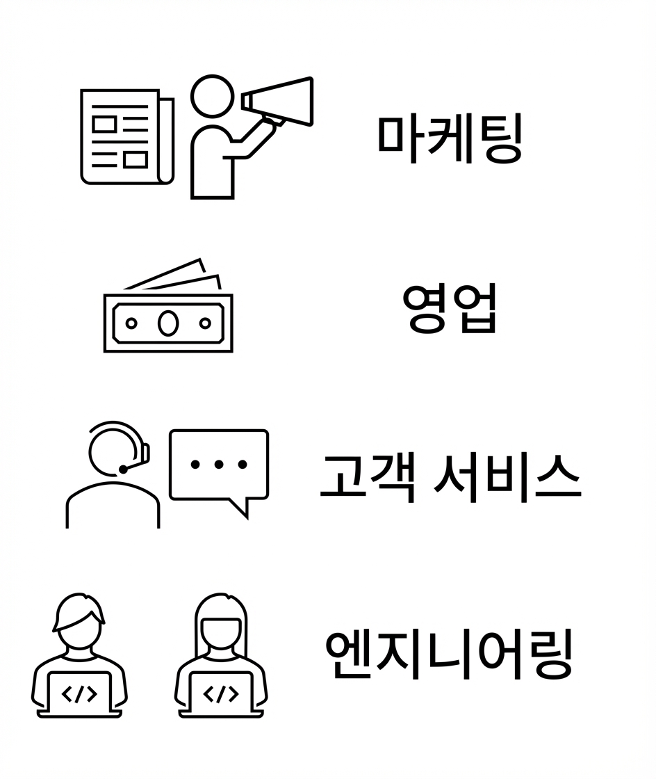 마케팅. 영업. 고객 서비스. 엔지니어링.