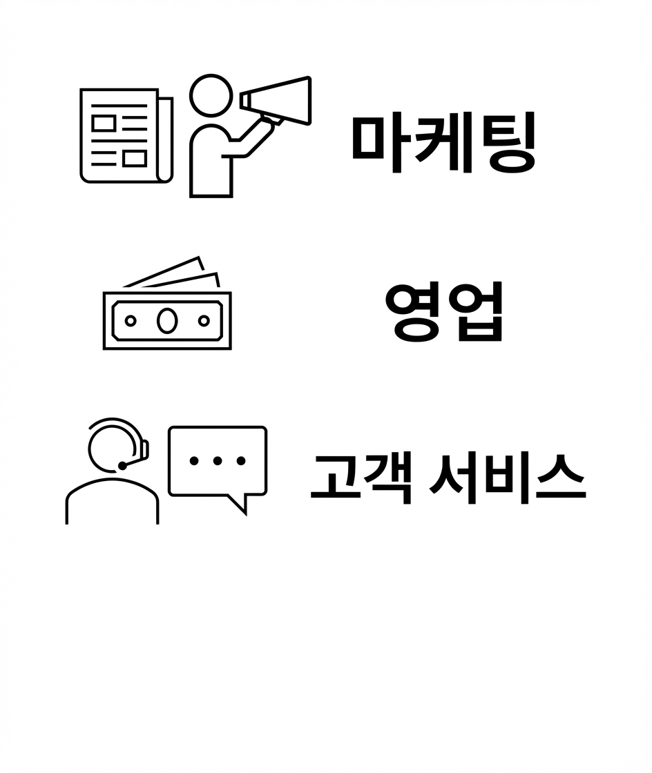 마케팅. 영업. 고객 서비스.