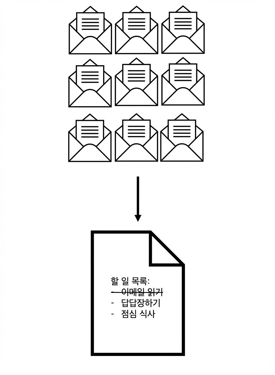 많은 이메일을 요약으로 변환.