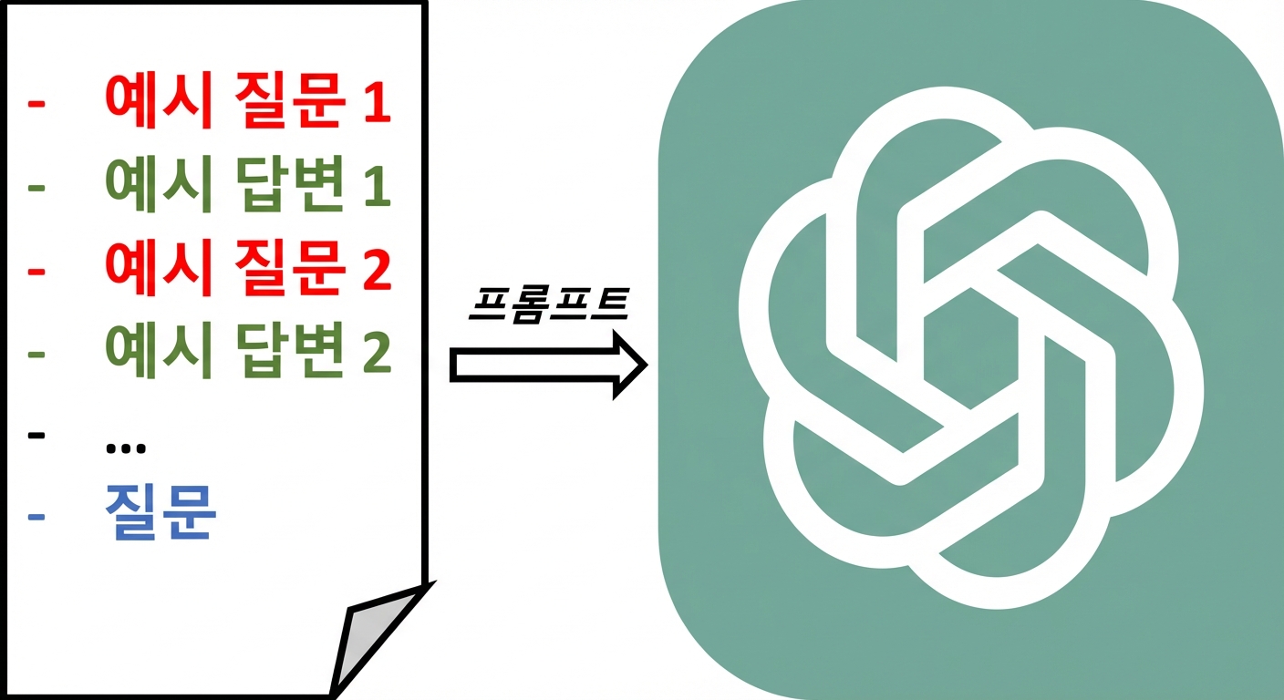 퓨샷 프롬프트를 LLM에 전송하는 방법을 나타낸 시각적 다이어그램.