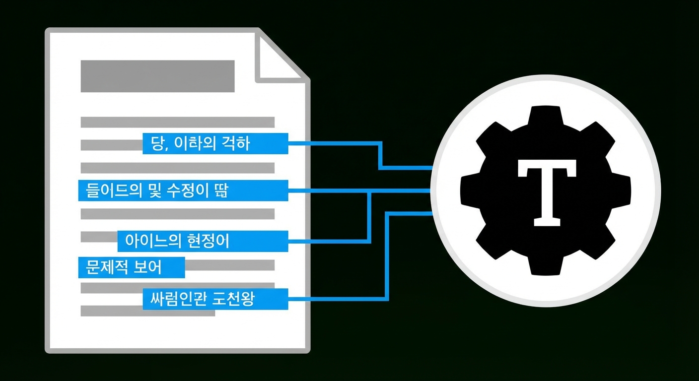 주어진 텍스트에서 특정 개체를 추출하는 개체 추출 방식을 나타낸 아이콘