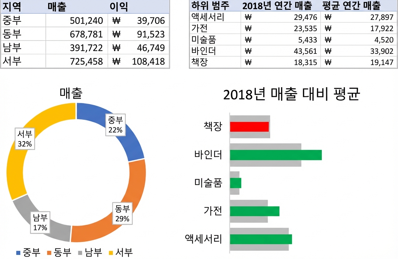 집계 데이터 시각화 시 표와 차트 예시