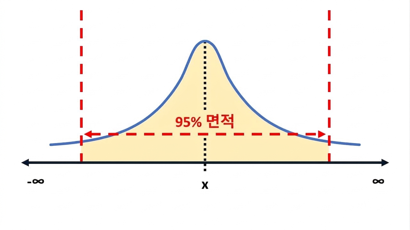 전체 영역 중 95%가 강조된 분포 곡선
