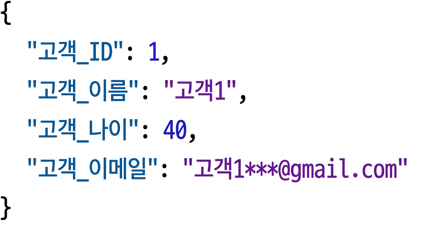 고객 JSON 예시: 고객 id, 이름, 나이, 이메일