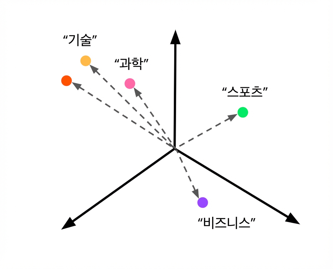 벡터 공간에 임베딩된 클래스 설명과 미지의 벡터.