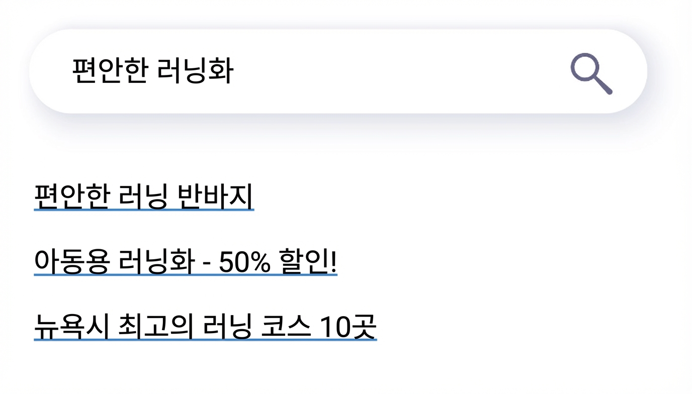 관련 없는 결과를 보여주는 전통적인 검색 엔진.