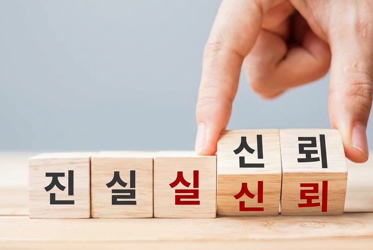 나무 블록으로 "Truth"와 "Trust"를 쓰는 이미지