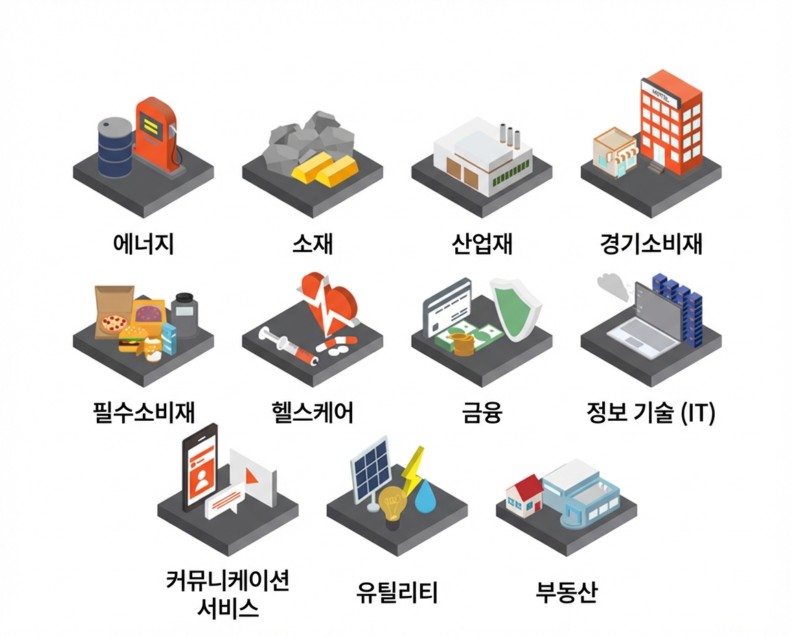 여러 산업을 나타내는 만화 이미지를 보여주는 이미지